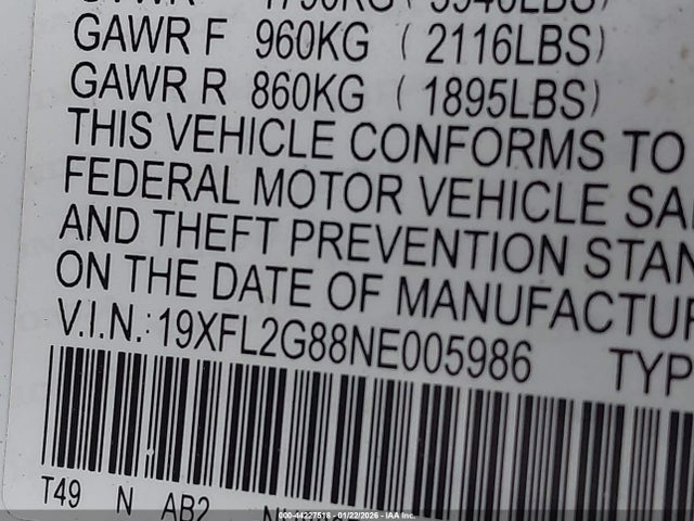 19XFL2G88NE005986 Honda Civic Sport