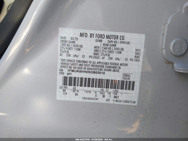 1FMUK8HH0SGB65010 Ford Explorer Platinum