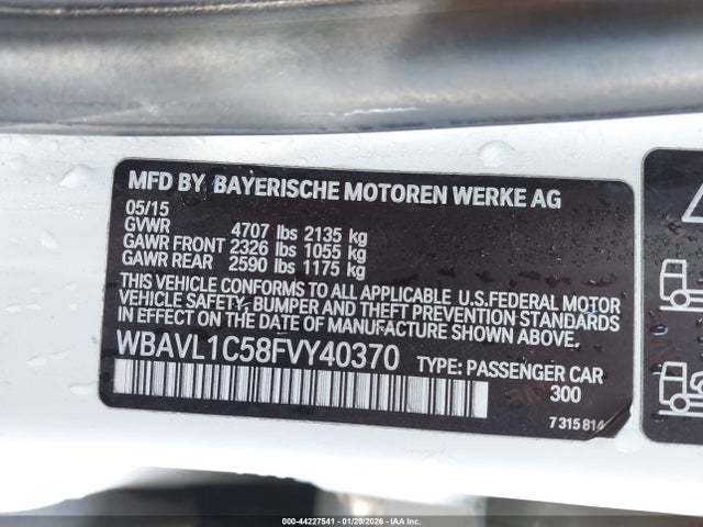 44227541 :رقم المزاد ، WBAVL1C58FVY40370 vin ، 2015 Bmw X1 Xdrive28i مزاد بيع