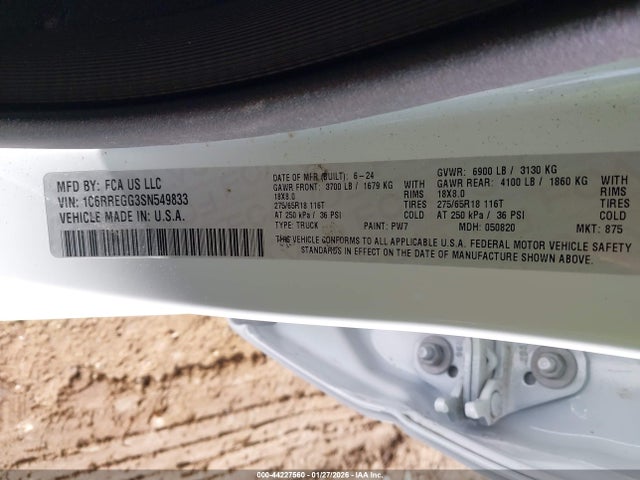 Продаж на аукціоні авто 2025 Ram 1500, vin: 1C6RREGG3SN549833, номер лоту: 44227560