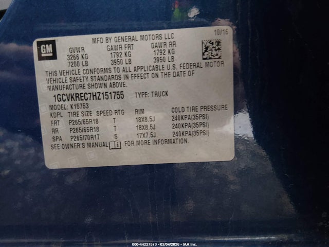 1GCVKREC7HZ151755 Chevrolet Silverado 1500 2lt