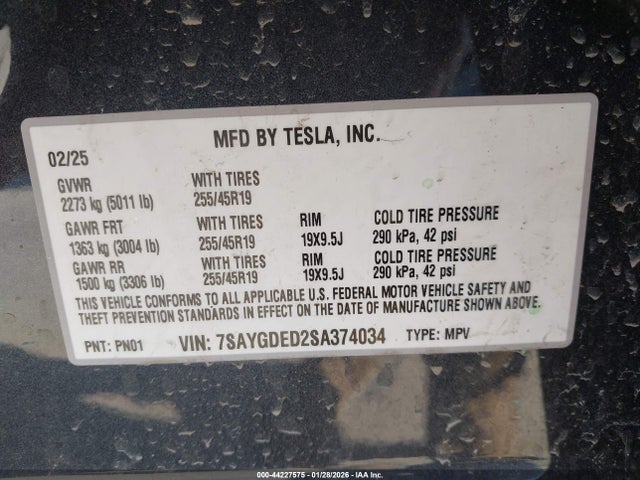 7SAYGDED2SA374034 Tesla Model Y Long Range Dual Motor Rear-wheel Drive