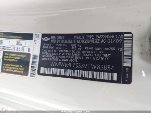 2009 MINI COOPER S WMWMF73539TW83854 Photo 8