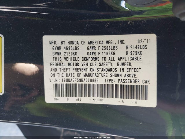 2011 ACURA TL 19UUA8F59BA008886 Photo 8
