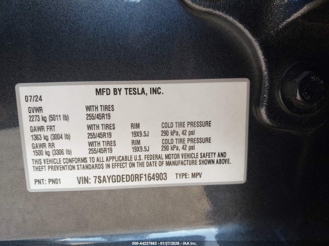 2024 TESLA MODEL Y 7SAYGDED0RF164903 Photo 8