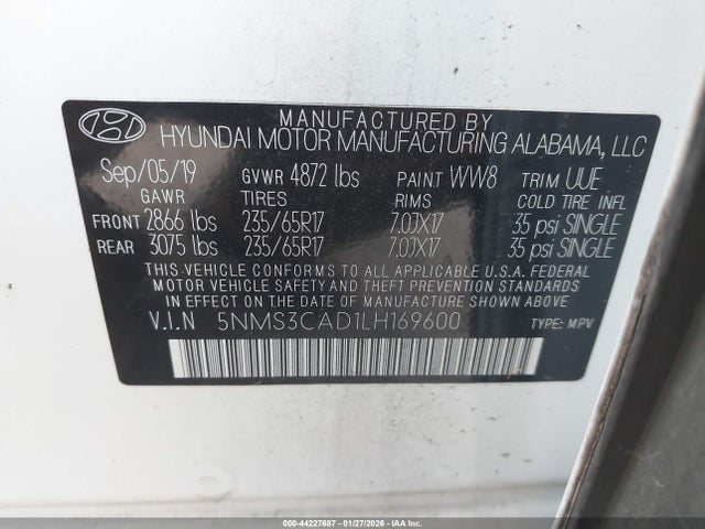 5NMS3CAD1LH169600 Hyundai Santa Fe Sel