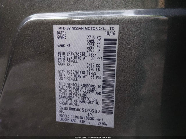 5N1DL0MM5HC505687 Infiniti QX60