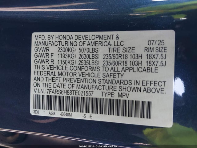 7FARS6H88TE021557 Honda Cr-v Hybrid Awd Sport-l