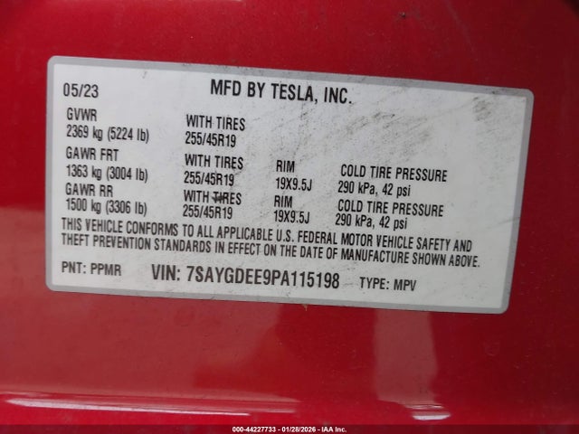 7SAYGDEE9PA115198 Tesla Model Y Awd/long Range Dual Motor All-wheel Drive