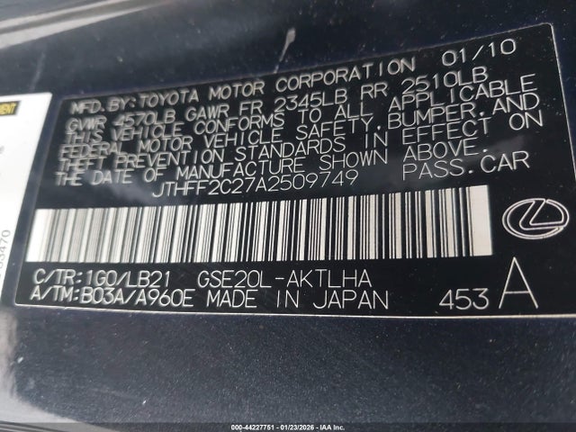 Продажа на аукционе авто 2010 Lexus Is 250c, vin: JTHFF2C27A2509749, номер лота: 44227751