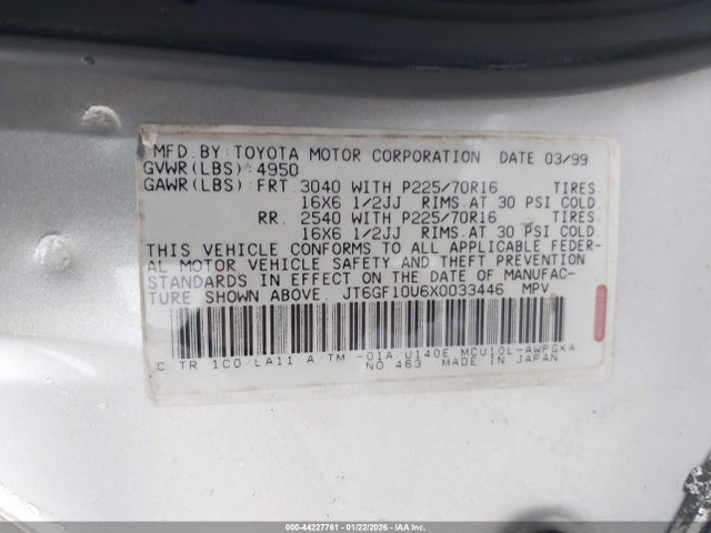 1999 LEXUS RX 300 JT6GF10U6X0033446 Photo 8