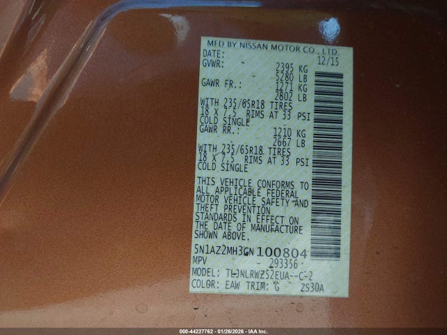 5N1AZ2MH3GN100804 Nissan MURANO SL