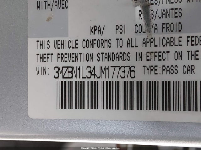 2018 Mazda Mazda3 Touring მანქანა იყიდება აუქციონზე, vin: 3MZBN1L34JM177376, აუქციონის ნომერი: 44227798