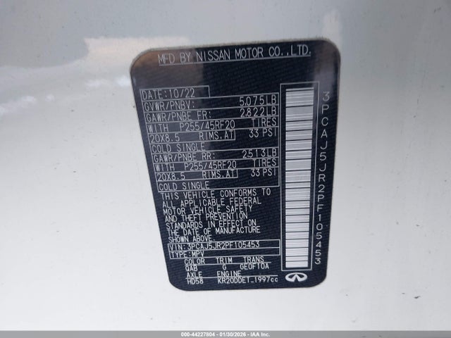 2023 Infiniti Qx55 Luxe Awd მანქანა იყიდება აუქციონზე, vin: 3PCAJ5JR2PF105453, აუქციონის ნომერი: 44227804