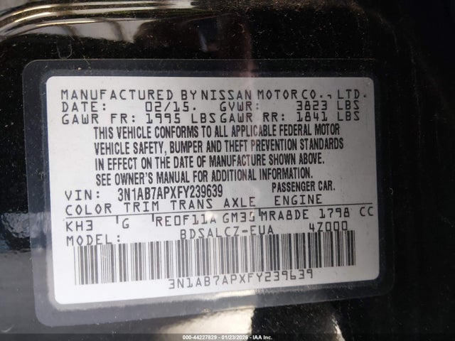 3N1AB7APXFY239639 Nissan Sentra Fe+ S/s/sl/sr/sv