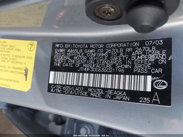 2003 LEXUS ES 300 JTHBF30G636021196 Photo 8