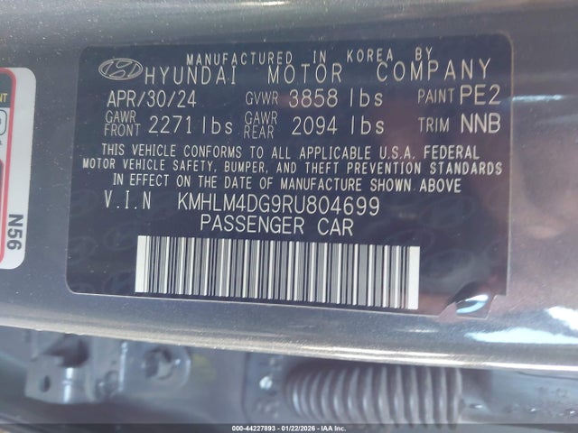 KMHLM4DG9RU804699 Hyundai ELANTRA SEL