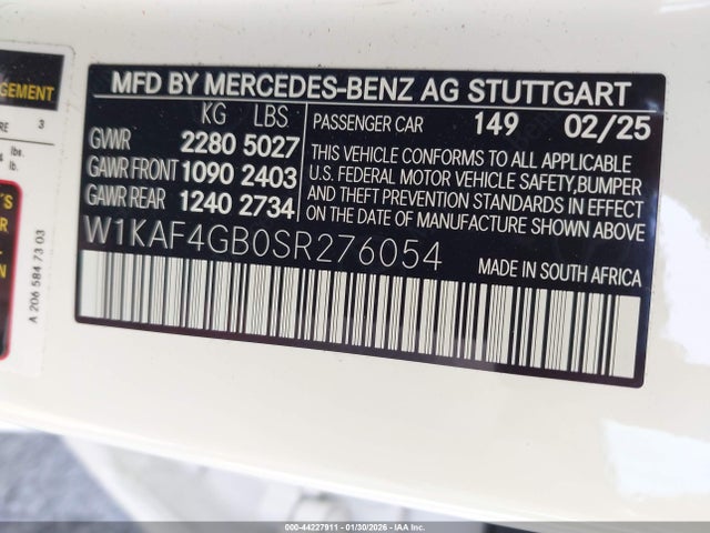 W1KAF4GB0SR276054 Mercedes-Benz C 300
