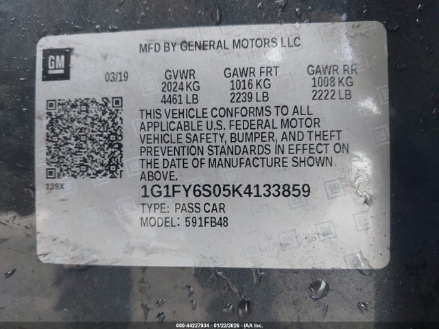 1G1FY6S05K4133859 Chevrolet BOLT EV LT