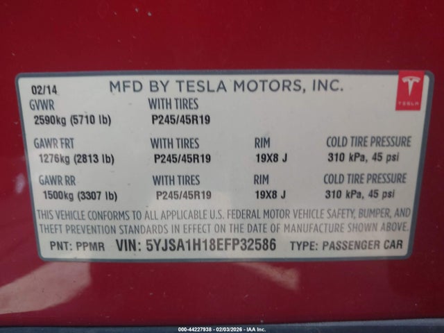 2014 TESLA MODEL S 5YJSA1H18EFP32586 Photo 8