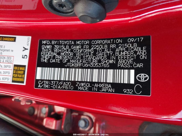 JTDKBRFU6H3053765 Toyota Prius Two
