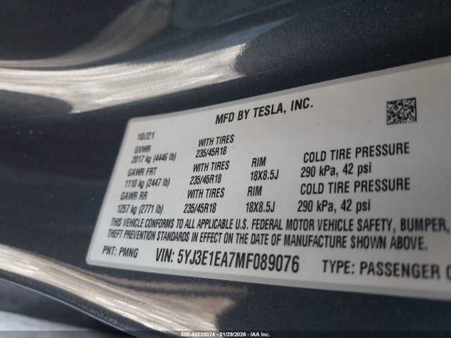 2021 TESLA MODEL 3 5YJ3E1EA7MF089076 Photo 8