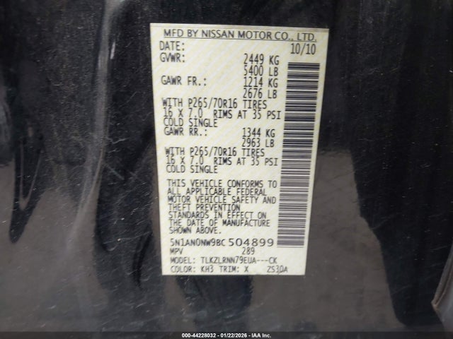 2011 NISSAN XTERRA 5N1AN0NW9BC504899 Photo 8