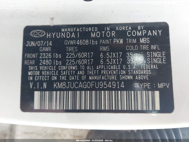 KM8JUCAG0FU954914 Hyundai TUCSON SE