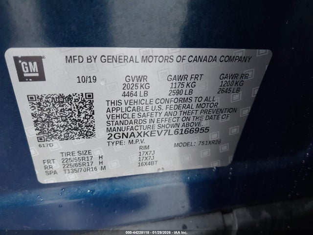2GNAXKEV7L6166955 Chevrolet Equinox Fwd Lt 1.5l Turbo
