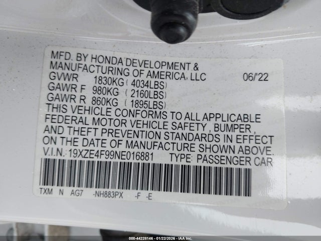 19XZE4F99NE016881 Honda Insight Touring
