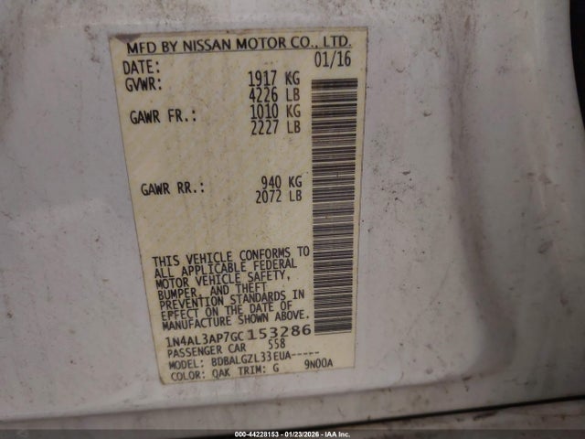 1N4AL3AP7GC153286 Nissan Altima 2.5/2.5 S/2.5 Sl/2.5 Sr/2.5 Sv