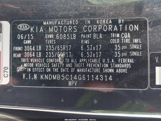 KNDMB5C14G6114314 KIA SEDONA LX
