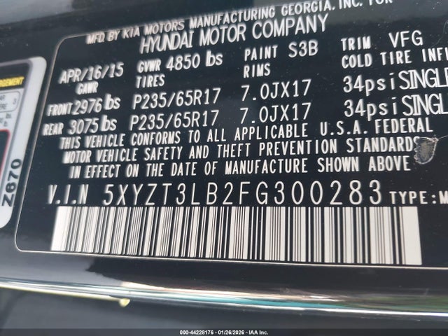 5XYZT3LB2FG300283 Hyundai Santa Fe Sport 2.4l