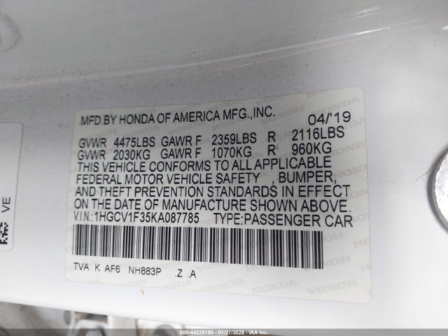 1HGCV1F35KA087785 Honda Accord Sport