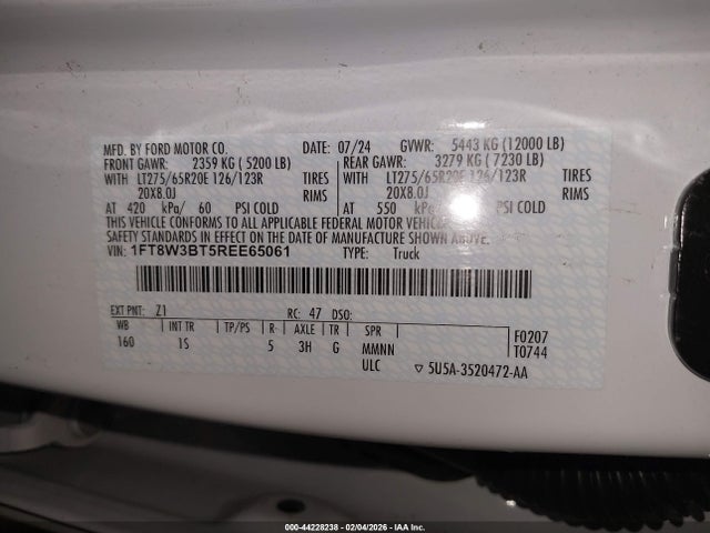 44228238 :رقم المزاد ، 1FT8W3BT5REE65061 vin ، 2024 Ford F-350 Xl مزاد بيع