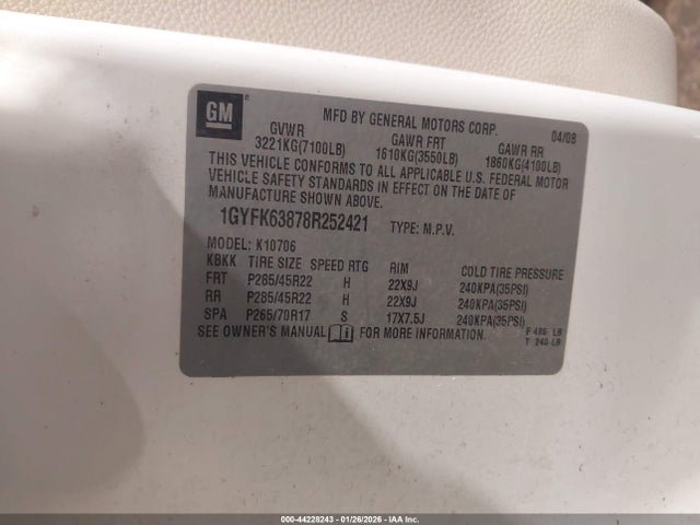 2008 CADILLAC ESCALADE 1GYFK63878R252421 Photo 8