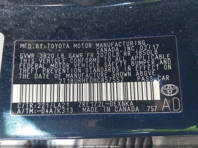 Toyota Corolla Xle 2017 2T1BURHE0HC857552 Image 9