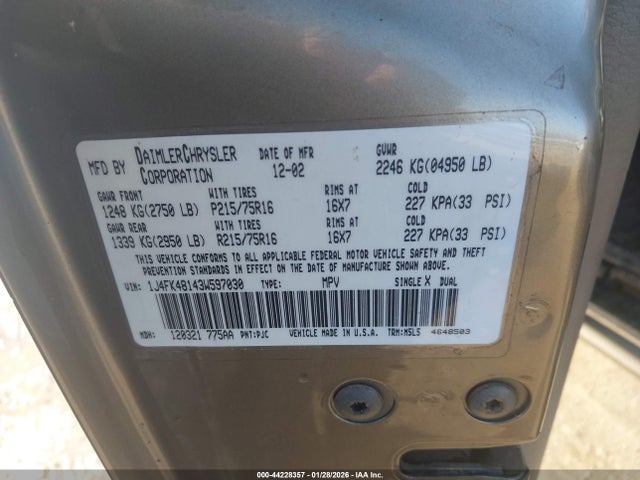 2003 JEEP LIBERTY 1J4FK48143W597030 Photo 8