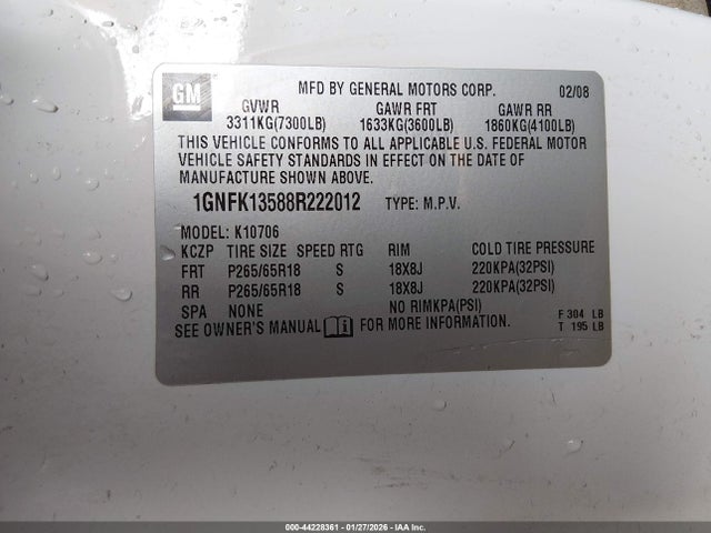 2008 CHEVROLET TAHOE HYBRID 1GNFK13588R222012 Photo 8