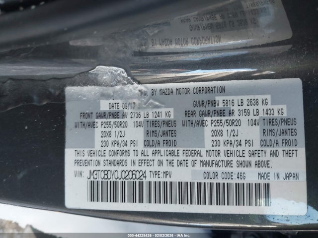 Продаж на аукціоні авто 2018 Mazda Cx-9 Grand Touring, vin: JM3TCBDY0J0206024, номер лоту: 44228426