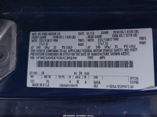 1FMCU0GX1GUC20234 Ford ESCAPE SE