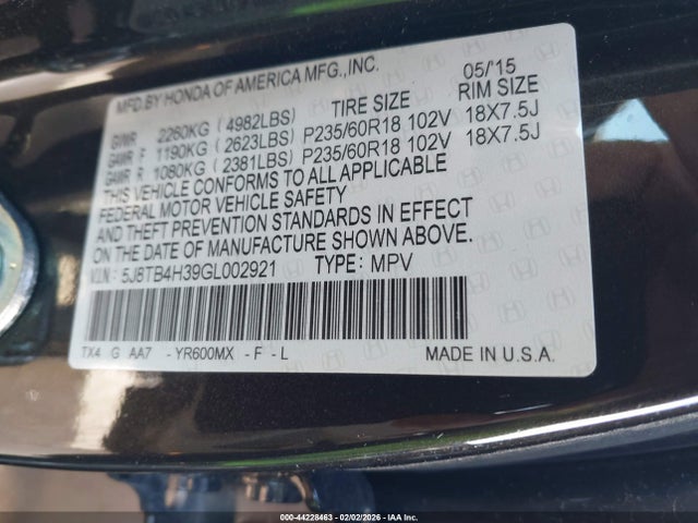 5J8TB4H39GL002921 Acura Rdx Acurawatch Plus Package