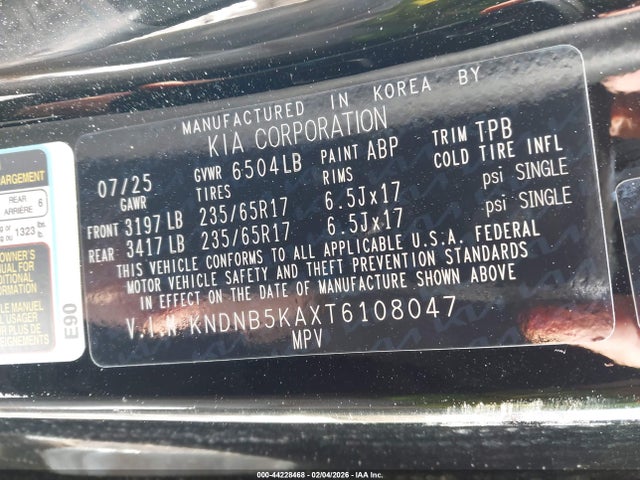 2026 Kia Carnival Mpv Hybrid Lxs მანქანა იყიდება აუქციონზე, vin: KNDNB5KAXT6108047, აუქციონის ნომერი: 44228468