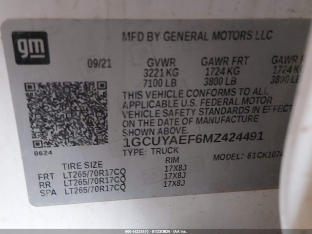 1GCUYAEF6MZ424491 Chevrolet Silverado 1500 4wd Standard Bed Wt