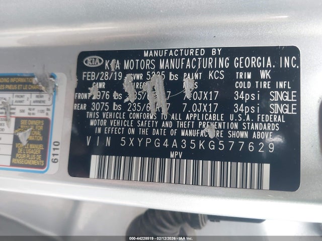5XYPG4A35KG577629 KIA Sorento 2.4l L