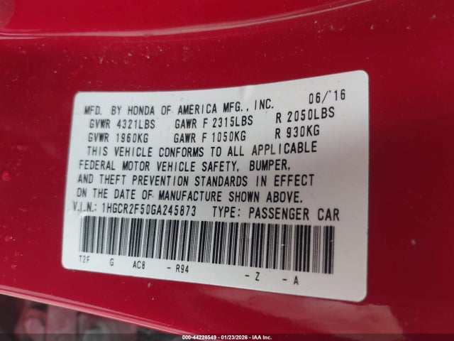 1HGCR2F50GA245873 Honda Accord Sport