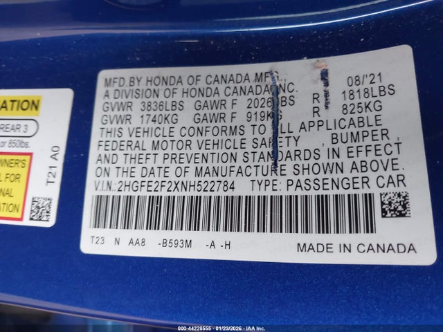 Honda Civic Lx 2022 2HGFE2F2XNH522784 Image 9