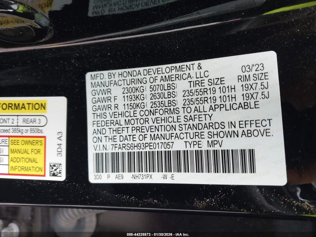 Aukcja sprzedaży 2023 Honda Cr-v Hybrid Sport Touring, vin: 7FARS6H93PE017057, numer aukcji: 44228573