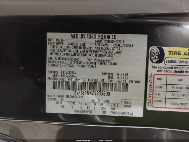 2007 FORD MUSTANG 1ZVFT84NX75235800 Photo 8