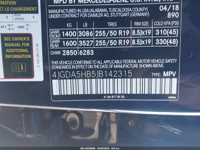 44228656 :رقم المزاد ، 4JGDA5HB5JB142315 vin ، 2018 Mercedes-benz Gle 350 4matic مزاد بيع